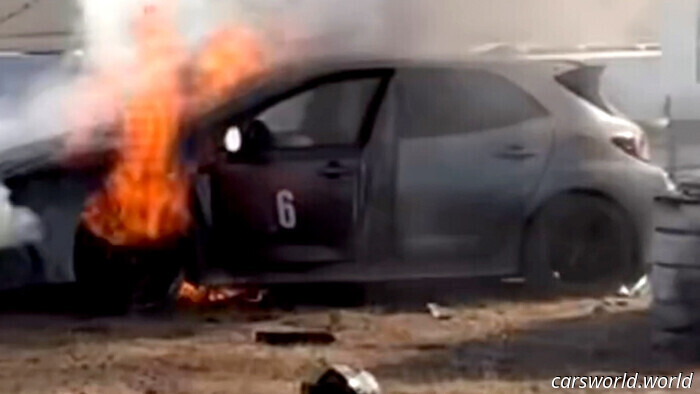 Questo GR Corolla è passato dal inseguire una 911 all'iniziare a prender fuoco | Carscoops